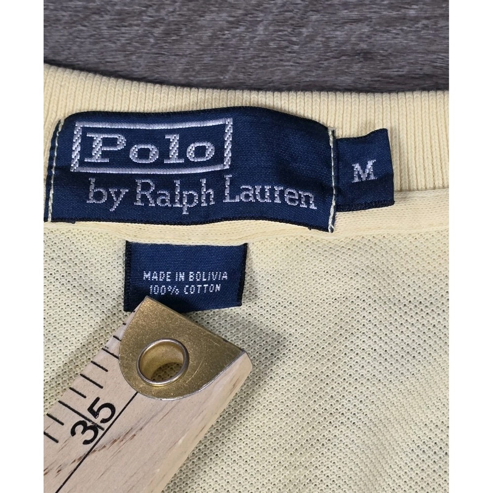 POLO RALPH LAUREN Shirt Mens Medium 100% COTTON‎ PIQUE KNIT Lite  YELLOW 80s 90s - Picture 9 of 9